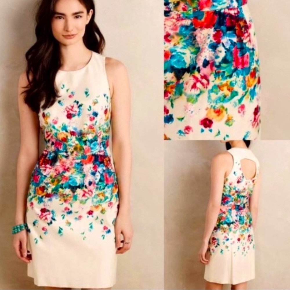 Maeve Tea Garden Cream Floral Sleeveless Dress 4 Petite